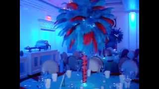 Turquoise & Red Ostrich Feather Rentals at Carlyle at the Palace Plainview NY Turquoise & Red Ostrich Feather Rentals at Carlyle at the Palace Plainview NY