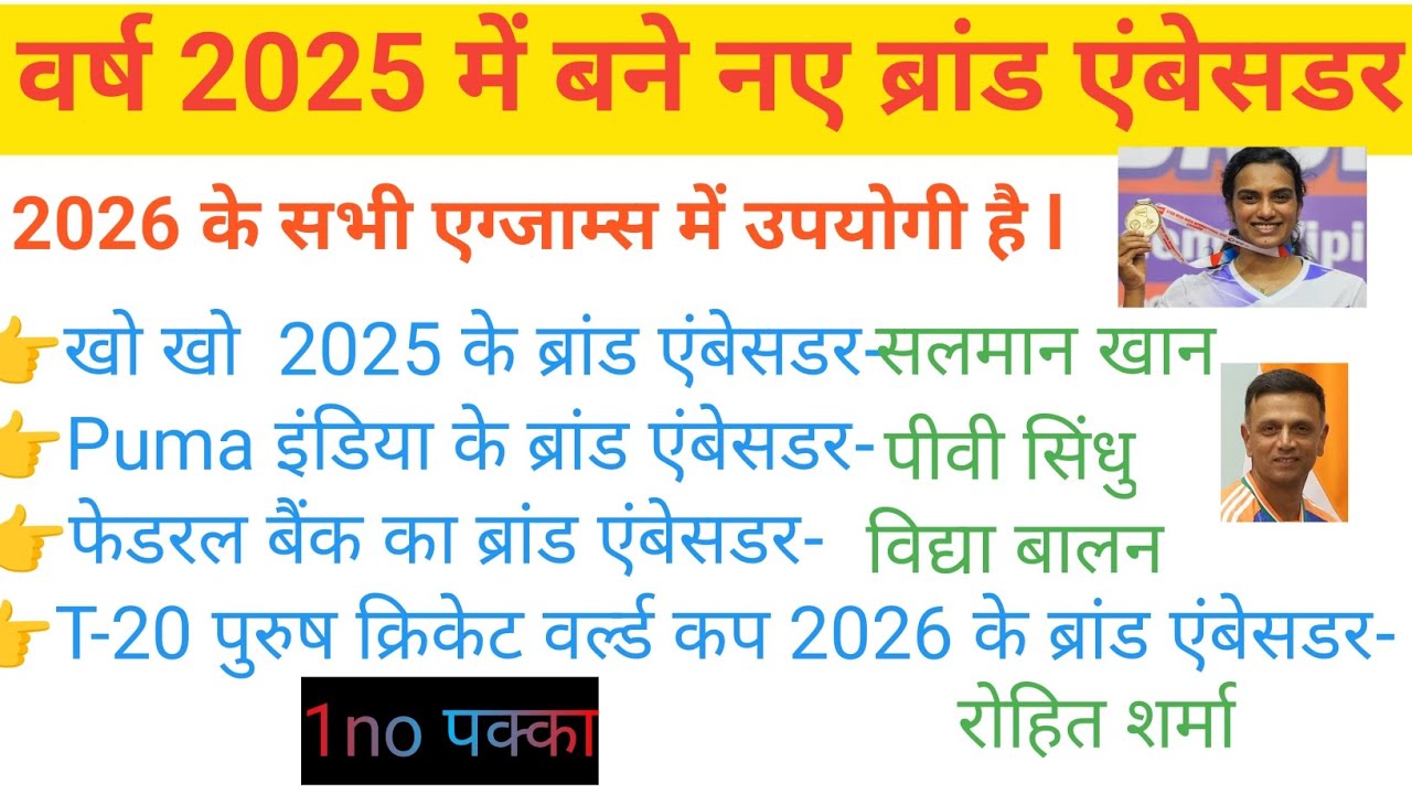 2025 मैं बने नए ब्रांड एंबेसडर || Brand Ambassador New|| Current affairs#सामान्य ज्ञान 