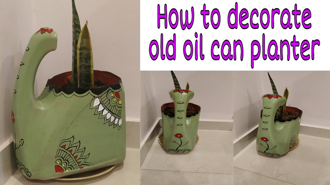 DIY Oil Can Planter / How to decorate plastic oil can planter / DIY