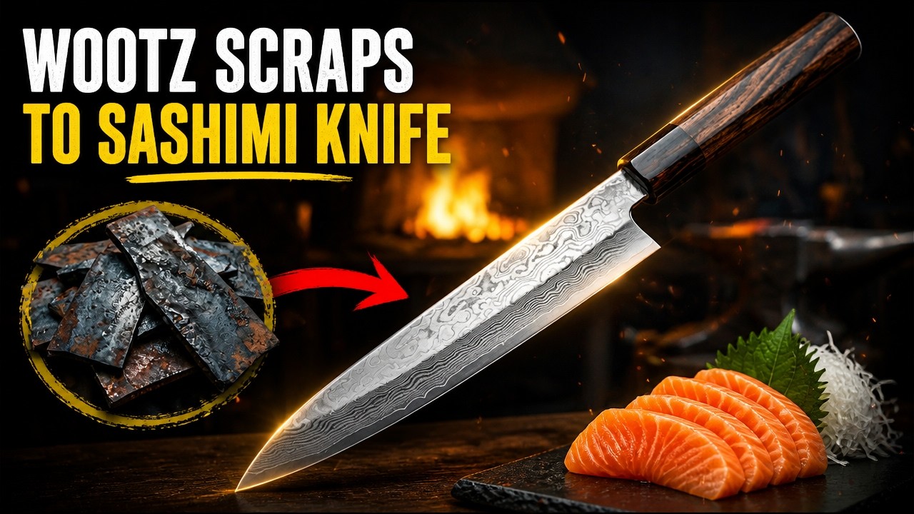 I Made a Japanese Sashimi Knife from Wootz Steel Scraps