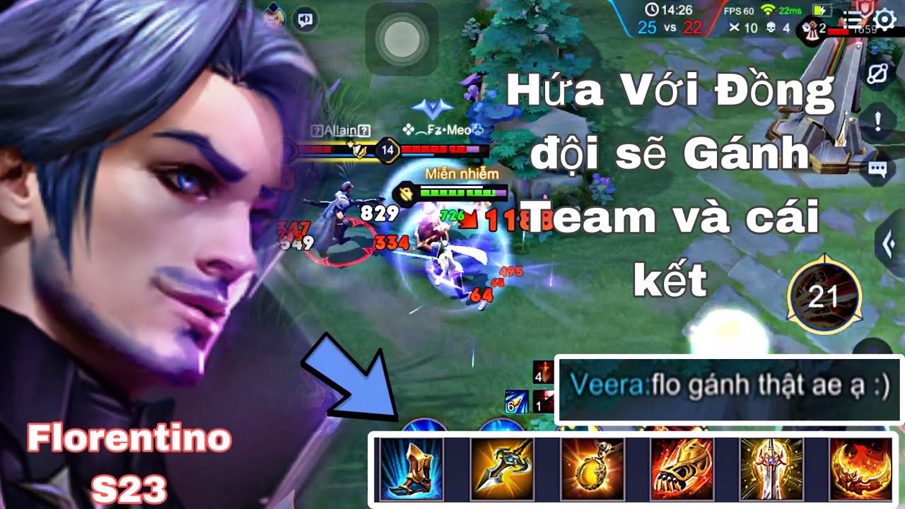 Liên Quân – Bé Florentino Hứa Rằng sẽ gánh team lên buid đồ tăng 100% công lực 2 Bông 1 Kill