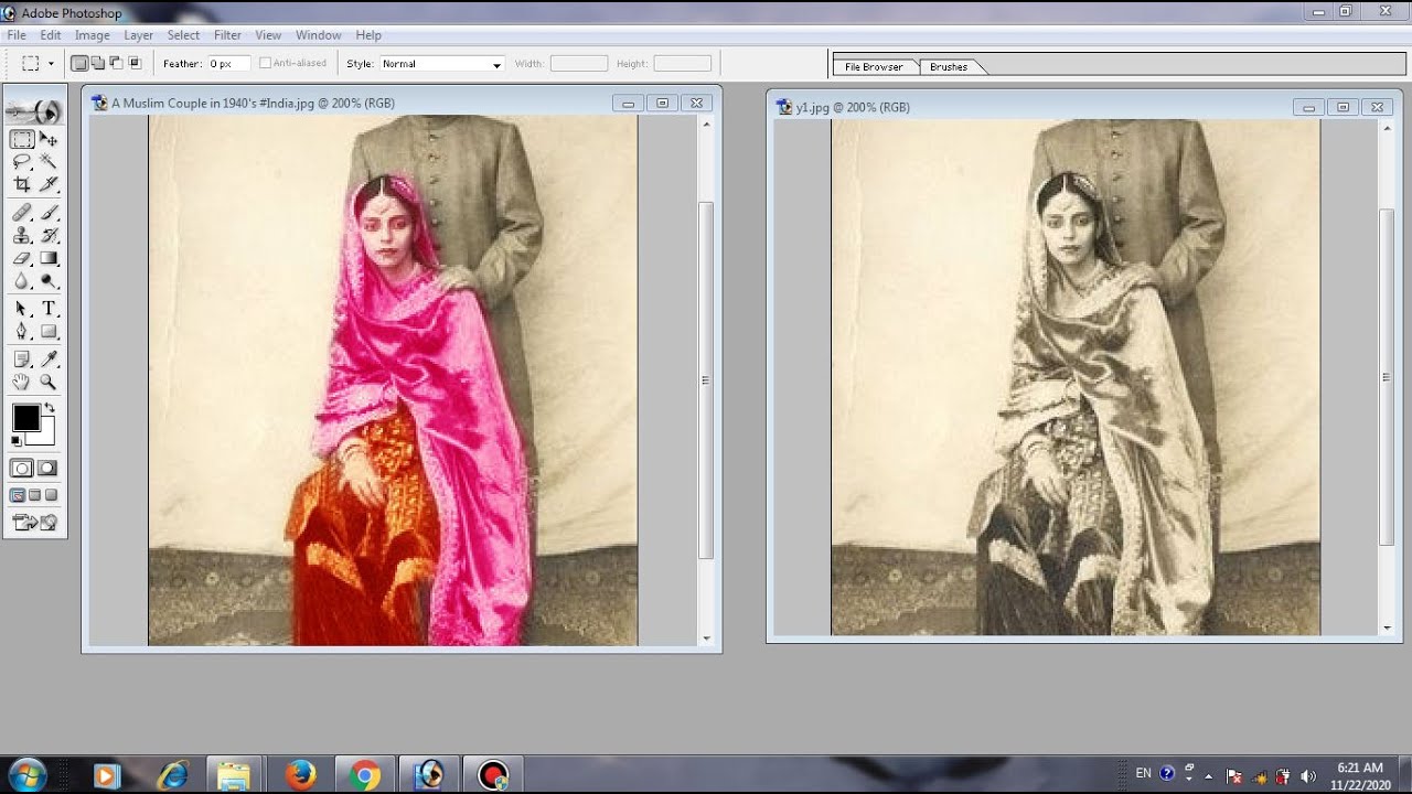 Adobe 7.0 convert black & white photo into color पुराने