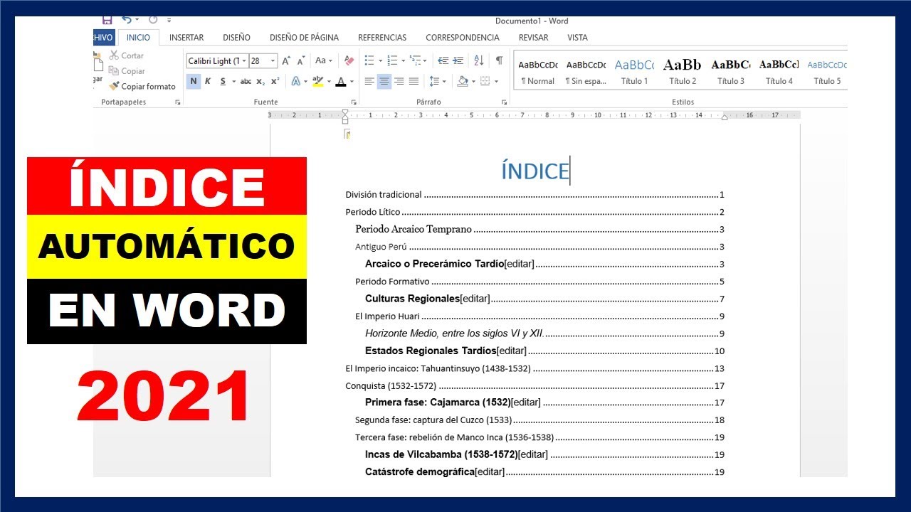 Insertar un indice en word