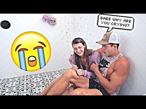 CRYING IN THE SHOWER FULLY CLOTHED PRANK ON MY FIANCE!! *CUTEST REACTION*