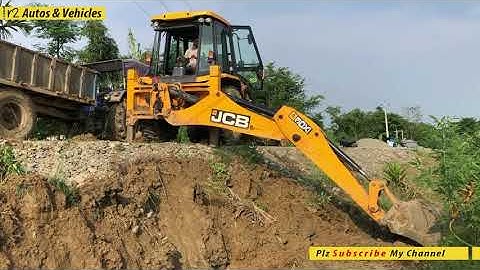 JCB Backhoe Loader Making Drain and Loading Soil in Tractor - JCB Working For Road Construction 2