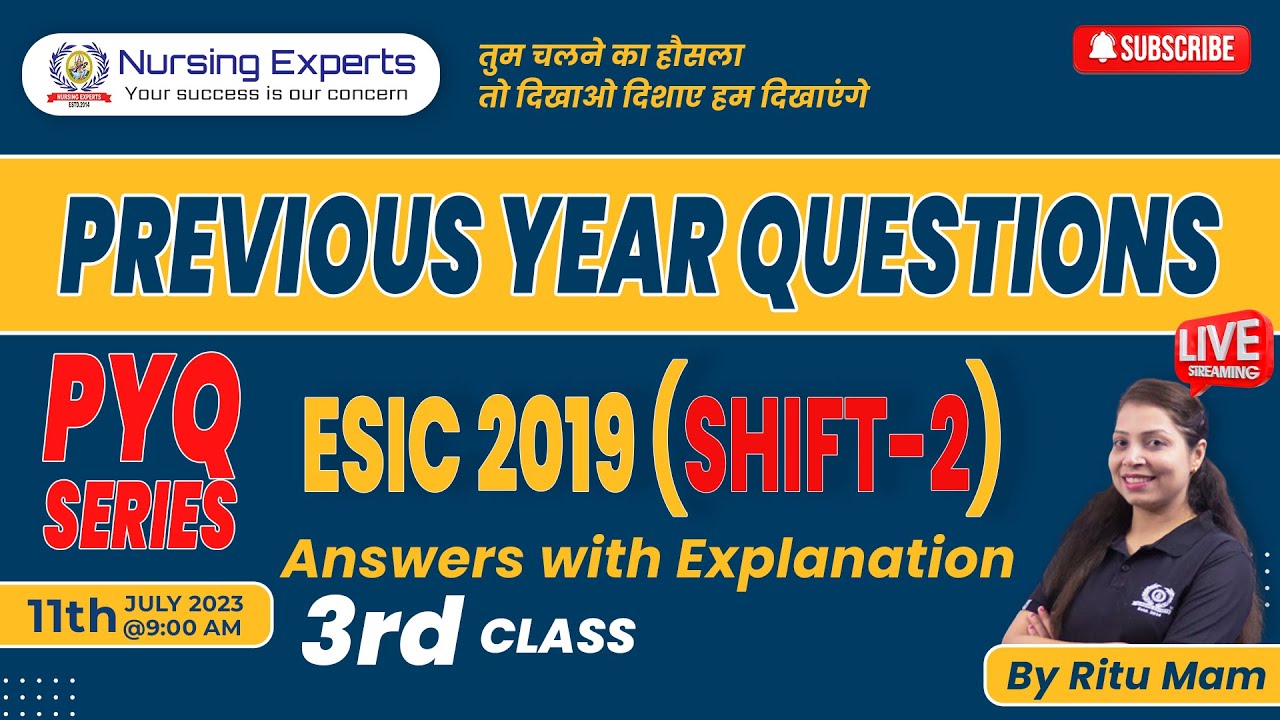 ESIC || Shift-2 || Previous year paper(2019) | 3rd class | Answer with Explanation | Nursing Experts