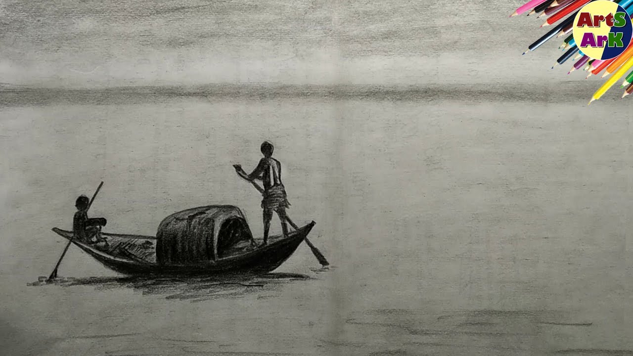 Scenery Drawing with pencil shading 06 | Step by step easy scenery ...
