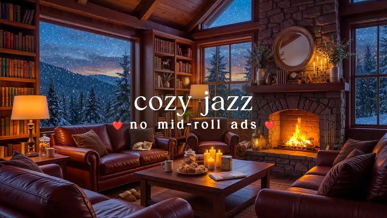 🔥 Cozy & Warm Jazz (NO MID-ROLL ADS) – Soft Fireplace Ambience for Relaxation & Focus
