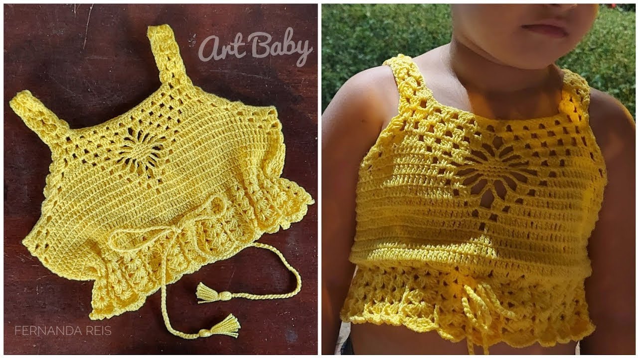Blusa Cropped de Croche Infantil - Profª Fernanda Reis