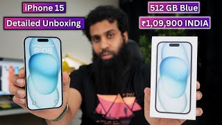 iPhone 15 BLUE 512 GB Detailed Unboxing MADE IN INDIA Unit
