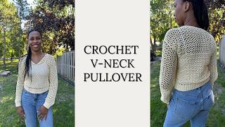 新品CLANE CROCHET V NECK LONG KNIT TOPS How to Crochet a V-Neck Pullover | V-Stitch crochet sweater