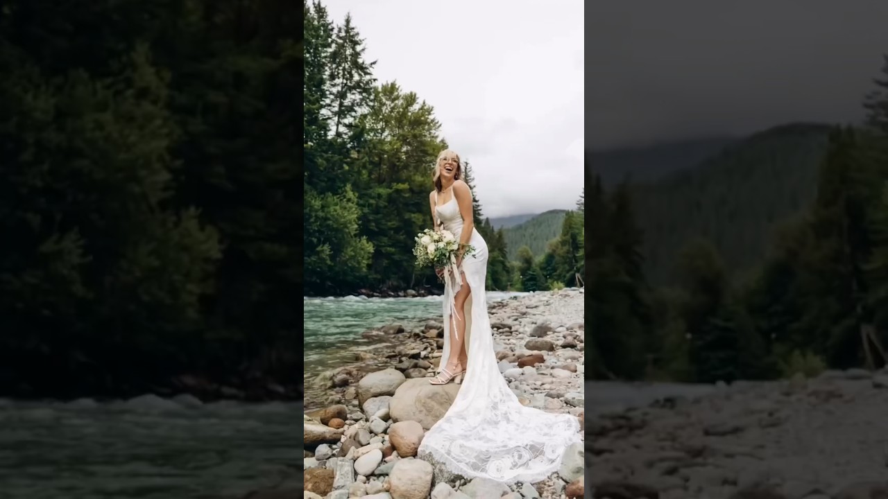 Wedding photoshoot near the river in Squamish, BC, Sunwolf. Gay wedding Vancouver Canada