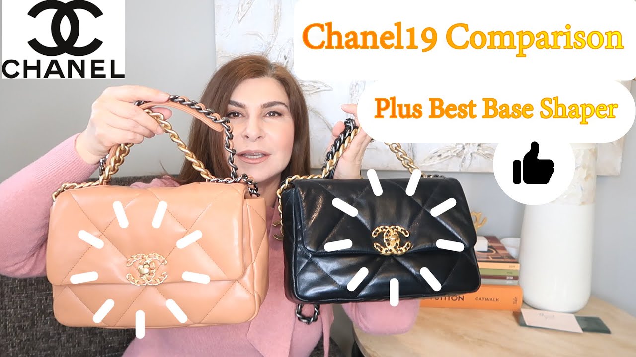 Chanel19 Small Bag Lambskin vs Goatskin, Black vs Caramel. Best Base Shaper  for Chanel19