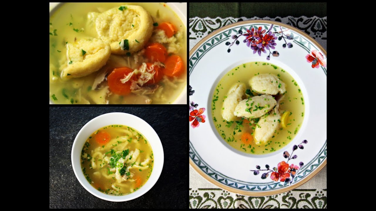 Grundrezept für Hühner- oder Rindsuppe/Brühe mit Mehl- oder Grießnocken ...