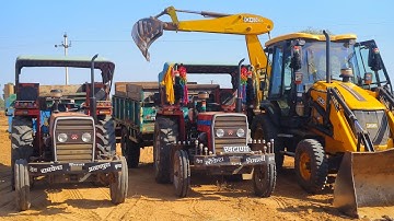 Massey 245 Eicher 380 Mahindra 475 Di Tractor Stuck in Mud Overturned with JCB 3dx | JCB and Tractor