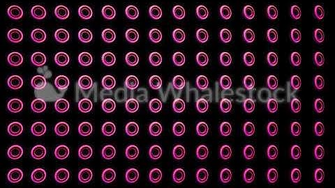 Abstract pattern with rotating circles on black background. Animation. Glowing spinning rings of red