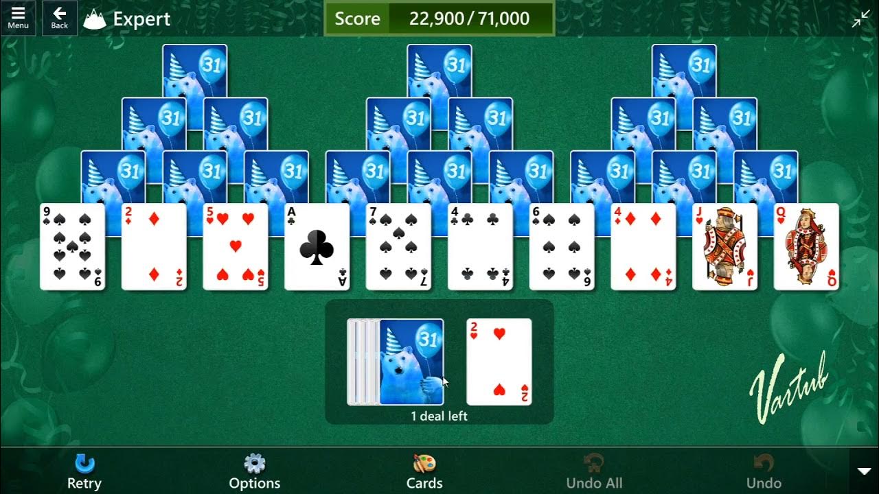 Solitaire Celebrates 31 Year TriPeaks Expert Game 31 YouTube