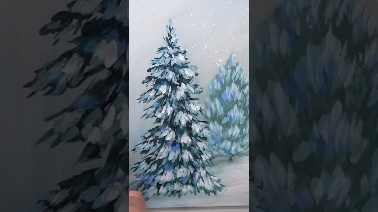 “How to Paint Easy Winter Trees” ❄️🌲 full acrylic painting tutorial on our channel!! ❤️ 