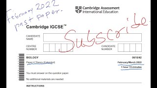 IGCSE BIOLOGY PAST PAPER FEBRUARY MARCH 2022 PAPER 4