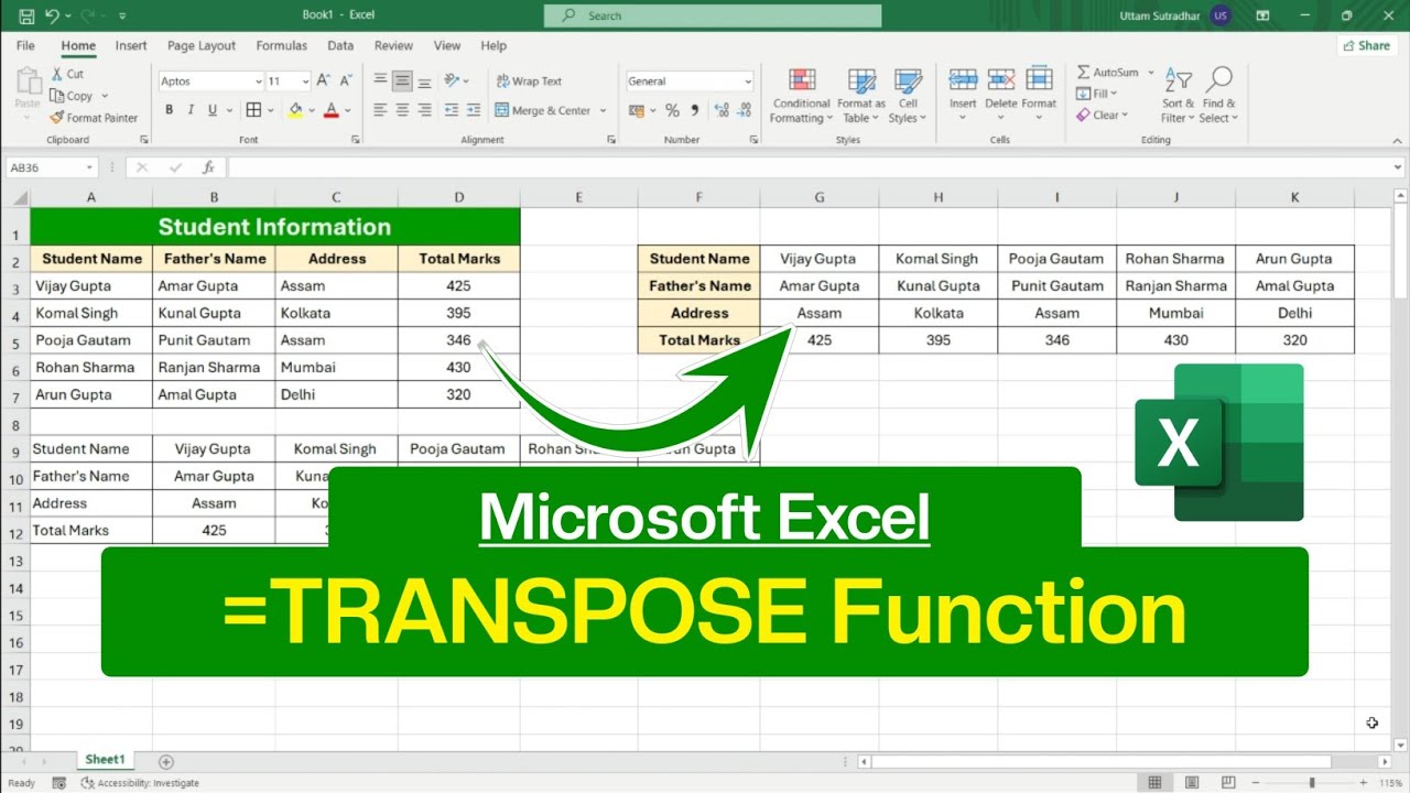 How to use TRANSPOSE Function in Microsoft Excel - YouTube