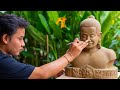 របៀបស្មូននិងឆ្លក់រូបព្រះបាទជ័យវរ្ម័ន7 ភាគ01 || Diy crafts Jayavarman7 sculpture carve for clay