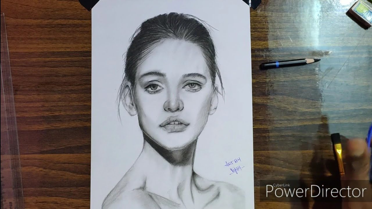 Only charcoal pencil drawing of a beautiful lady ️ - YouTube