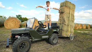 Hauling Hay and Playing in Mud with Kids Truck | Tractors for kids