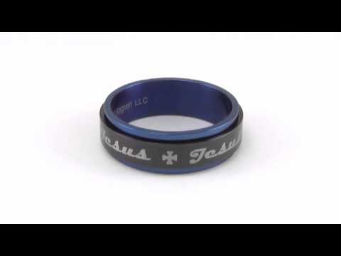 Christian Black & Blue "Jesus" Spinner Ring