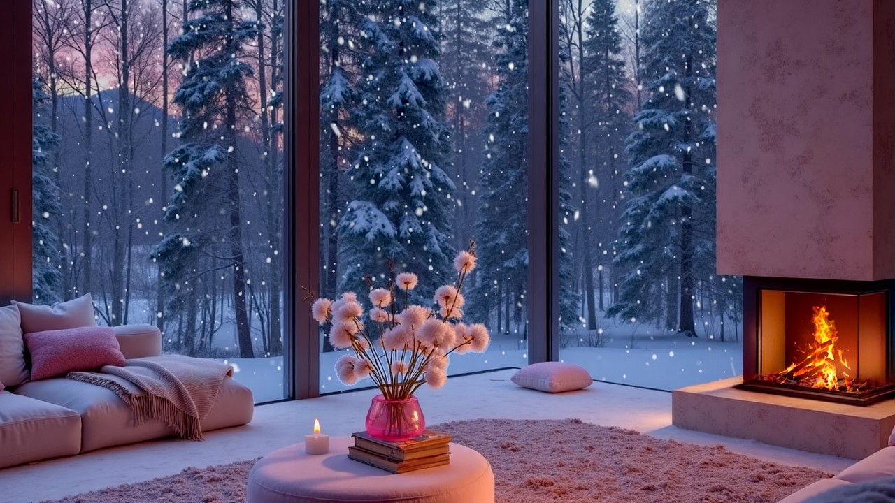 Snowstorm Night at a Silent Winter Cabin | Strong Winter Winds and Fireplace Sounds