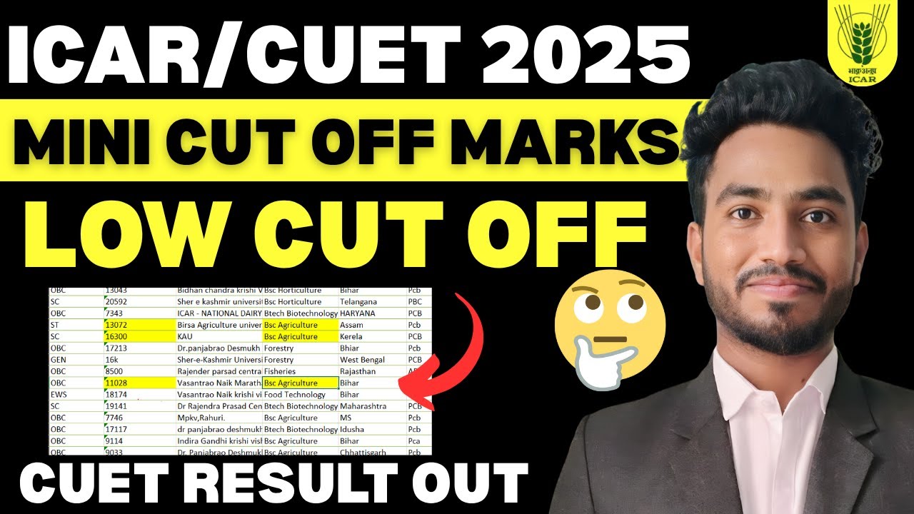 ICAR Cut Off Marks 🔥Low Cut Off Marks🔥CUET Results Out? 