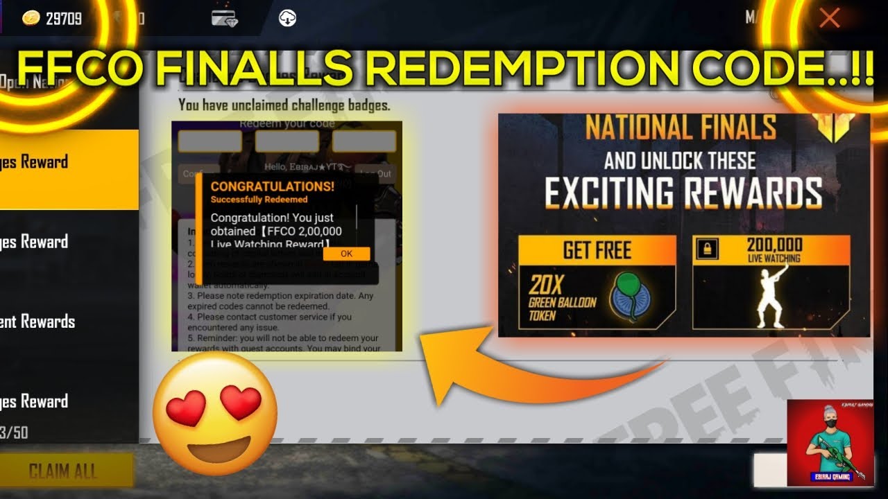 🔥FFCO final Redeem Code Revealed !!💥||Freefire||Ebiraj Gaming