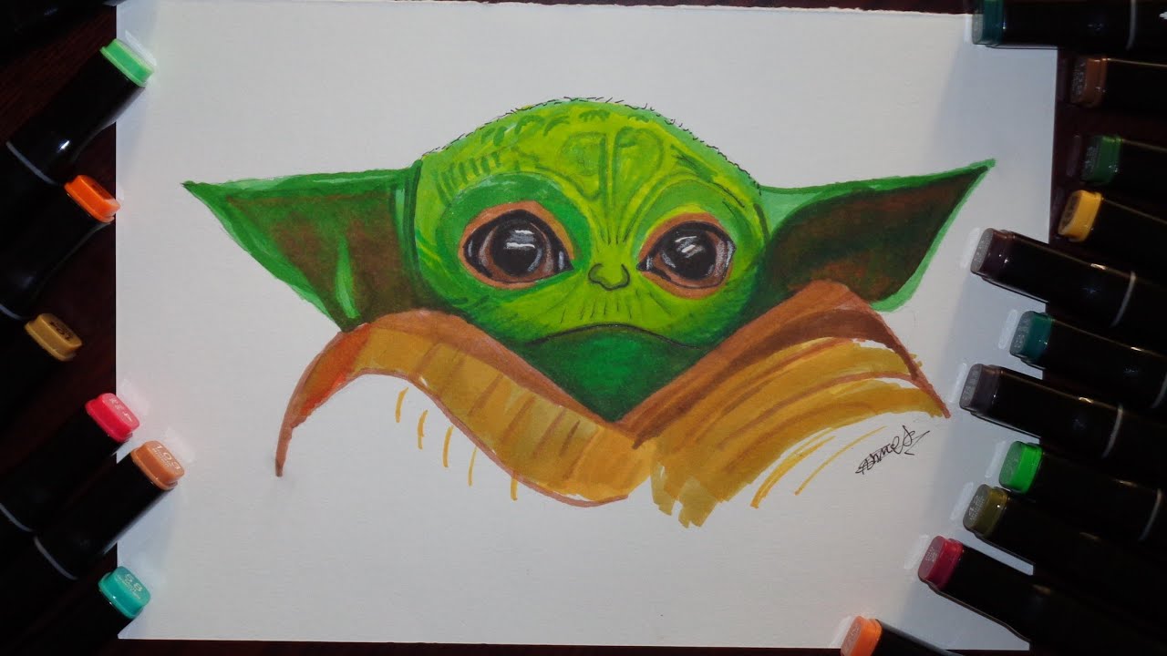 Drawing baby Yoda with copic markers // Disegnare il piccolo Yoda - YouTube
