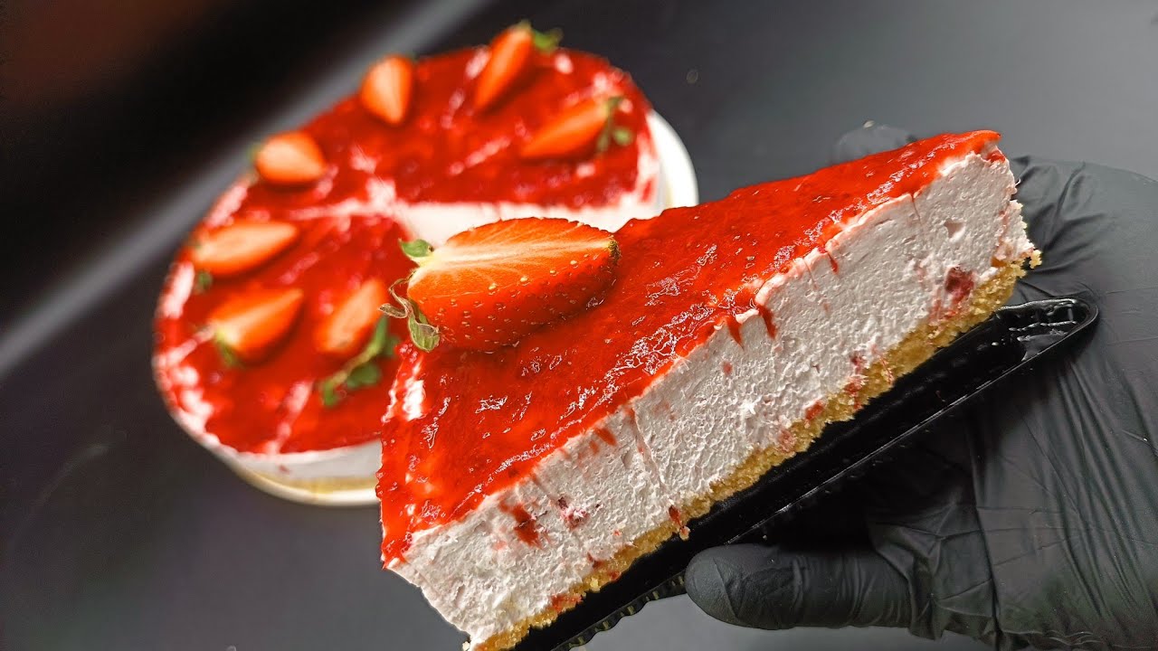 بدون #جيلاتين اسهل وانجح #شيزكيك #فرولة 🍓 كريمة حريرية بنة 😋 #بدون_غلوتين #chesscake #sans_gluten 