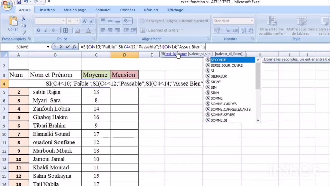 Calculer la mention sur EXCEL YouTube
