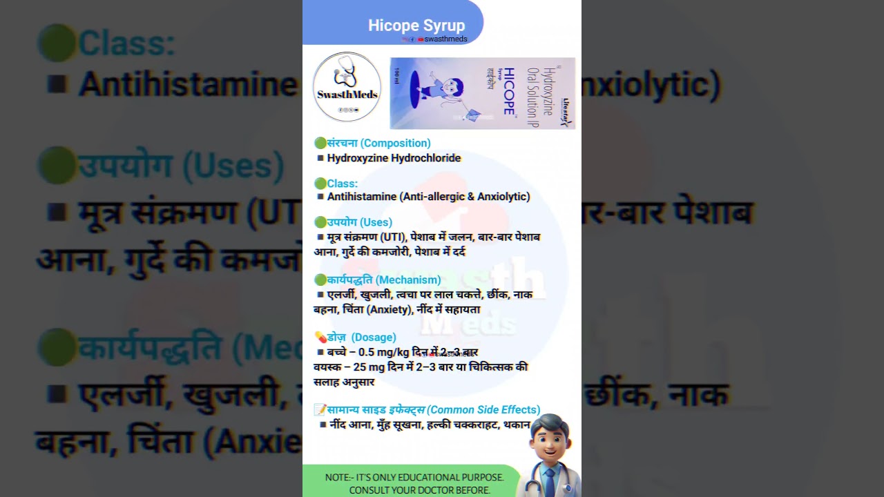 Hicope Syrup Uses, Dosage, Side Effects | Anti-Allergic & Anxiety Relief | SwasthMeds 