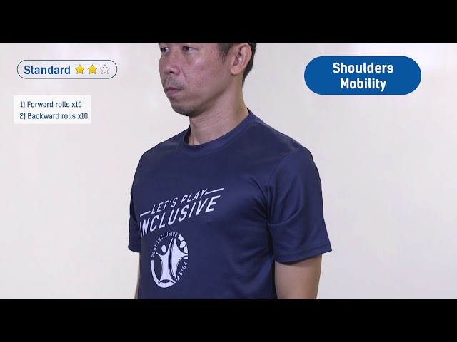 Thumbnail for This video demonstrates how to perform a shoulder mobility exercise at the Standard level. A trainer guides you through the exercise, showing the correct posture, arm positioning, and movement technique.