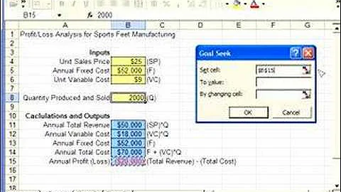 Using Goal Seek (for break-even analysis)