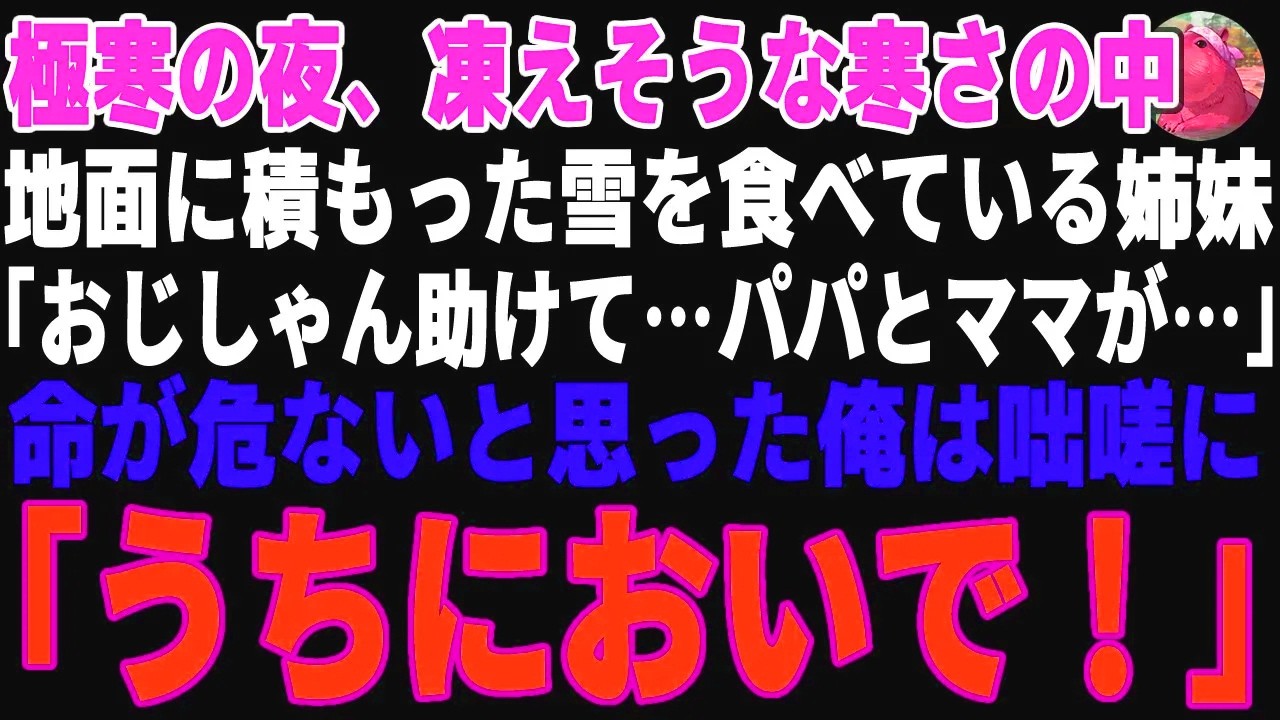 【感動する話】極寒の夜、震えながら雪を食べ飢えをしのぐ姉妹「助けて…パパとママが…」→急いで俺が営む温泉旅館へ連れ帰った結果【朗読・スカッと】