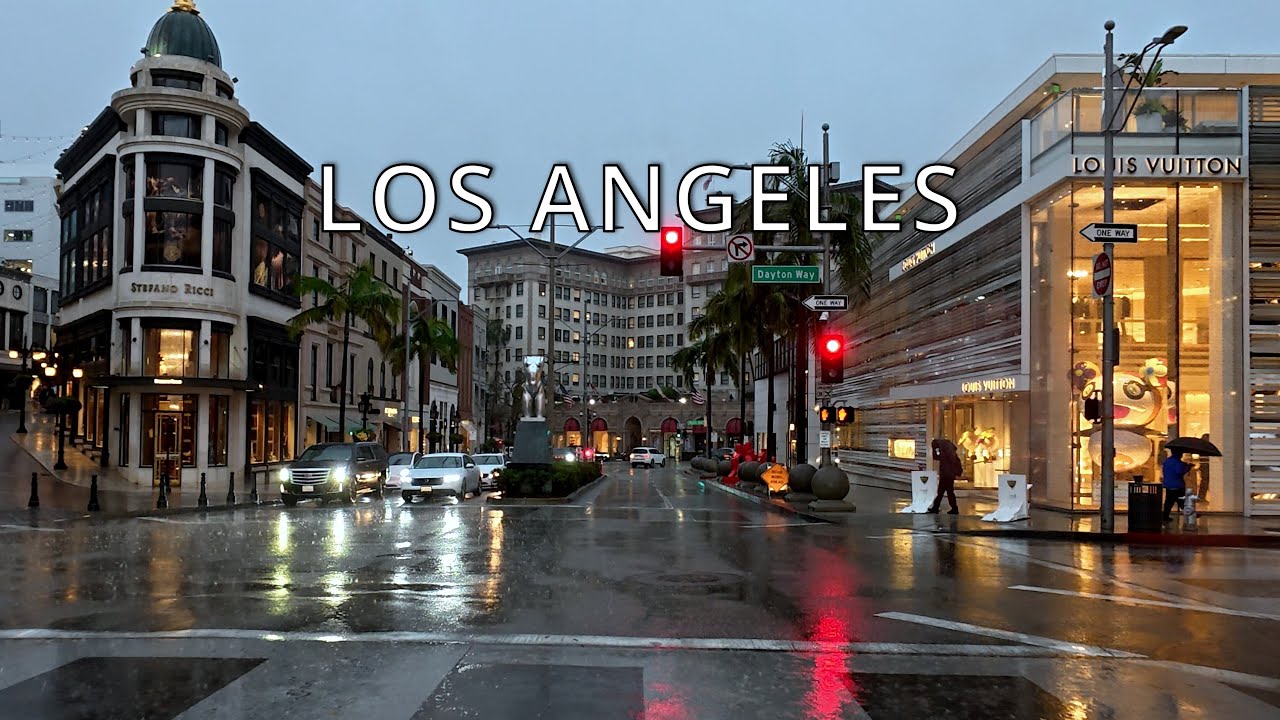 Driving in Rain, Beverly Hills, West Hollywood, Los Angeles