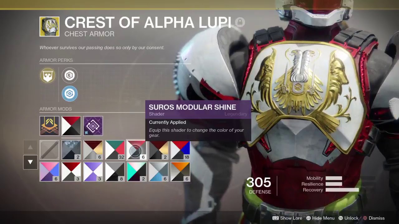 Suros Modular Shine Shader - White & Red Highlights (Titan Full Set - Destiny 2)