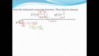 Finding a composite function and its domain (3)