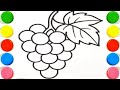 Grapes Drawing, Painting, Coloring for Kids and Toddlers | Learn Fruits