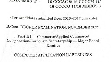 Computer Applications In Business Question Paper Nov 2022 (Bharadhidasan University)