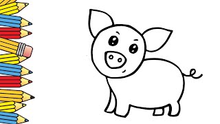 How to draw a pig ll drawing and coloring of a pig ll animal drawing