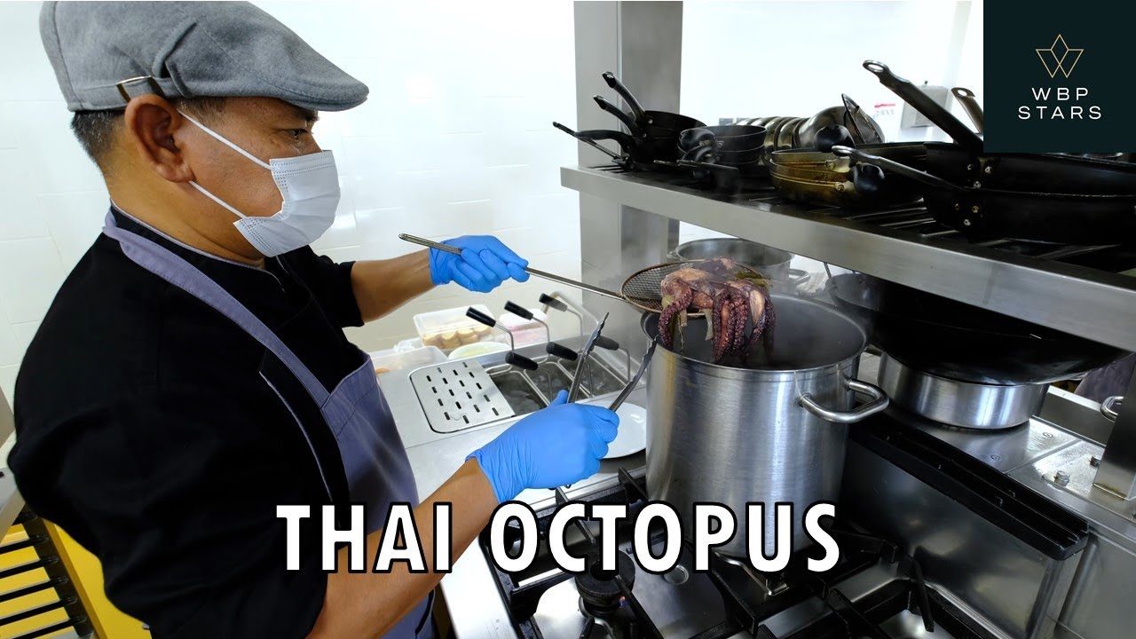 Chef Sorn prepares a starter 'Mr Octopus' at Yon Ocean House Restaurant,  V Villas Resort, Phuket