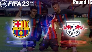 Lewandowski and Dembélé Score in FIFA 23: Barcelona vs RB Leipzig UEFA Round of 16 1st Leg
