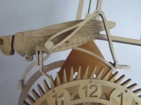 Wooden geared grasshopper escapement clock - YouTube