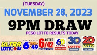 Lotto Result Today 9pm draw November 28, 2023 6/58 6/49 6/42 6D Swertres ez2 PCSO#lotto