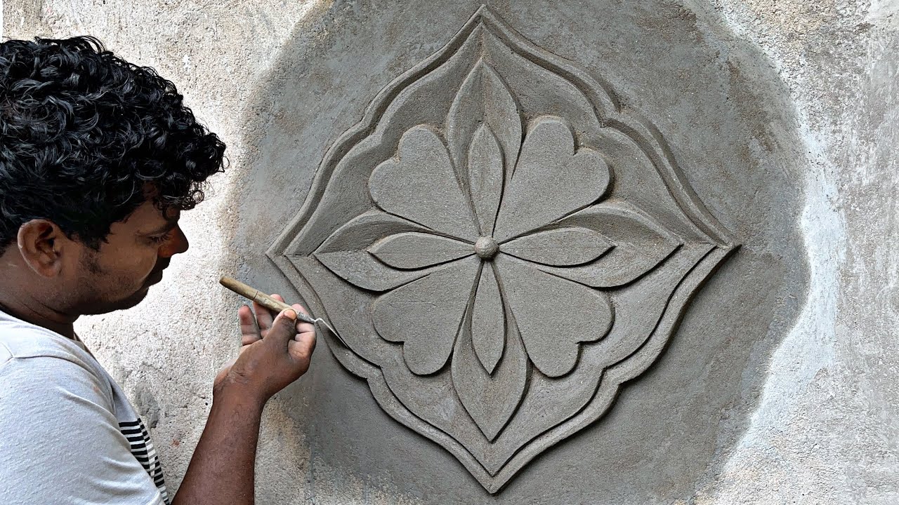 Amazing New 3D Flower Design Wall Flower Cement Sand And Design YouTube