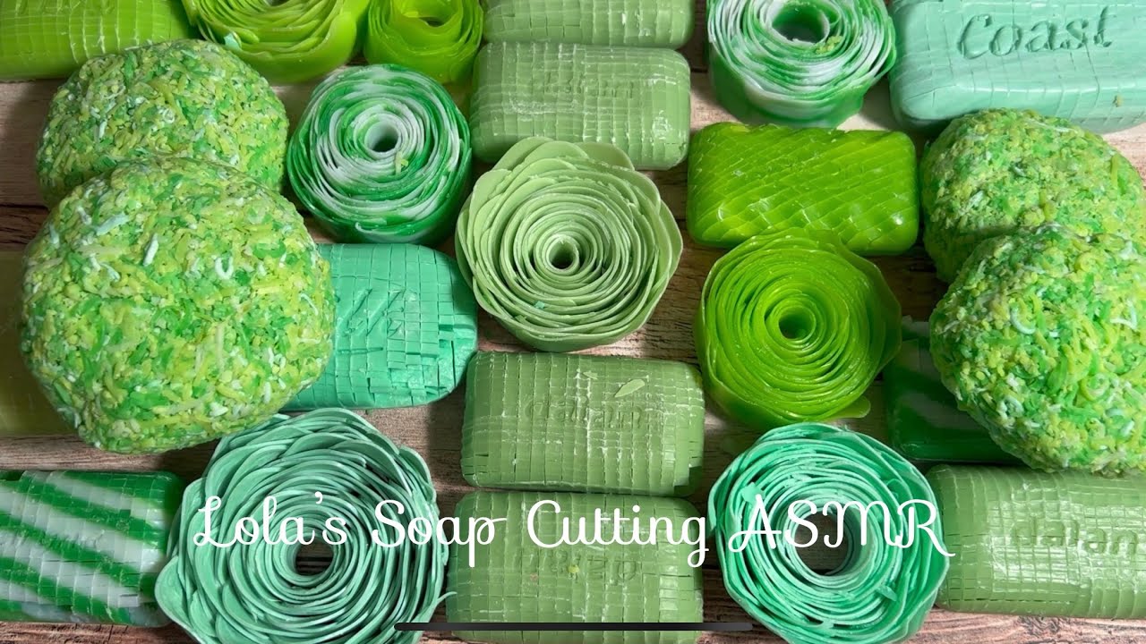 ASMR 💚🍀✅🐢Green Soap cutting cutting soap cubes, roses and balls! Giant 🍀 green 💚set!